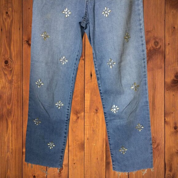 Rewash Juniors Size 1R/25 Blue Beaded Frayed Hem Denim Jeans Boho Hippie - Picture 4 of 5